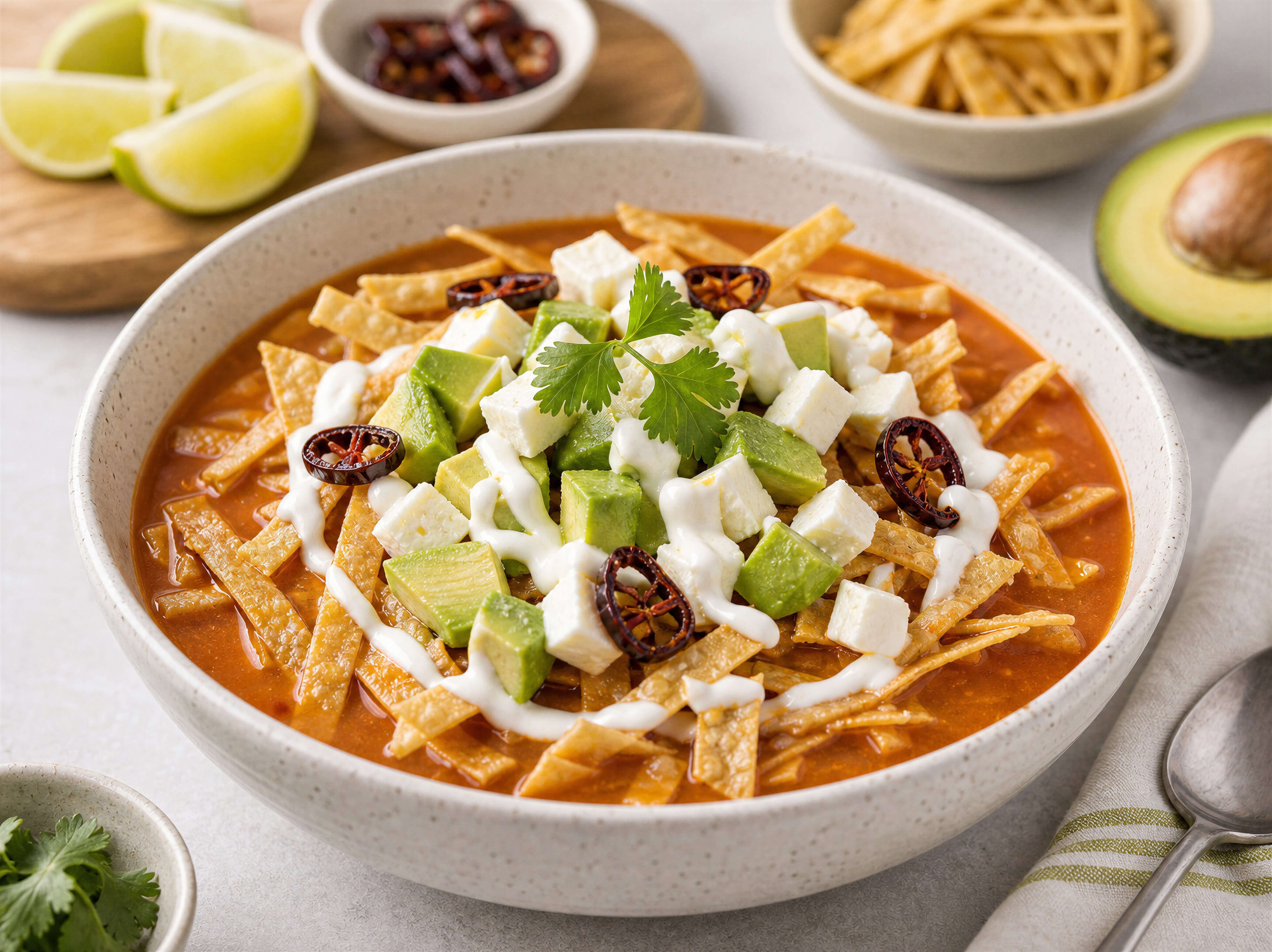 Sopa de Tortilla con Aguacate y Queso