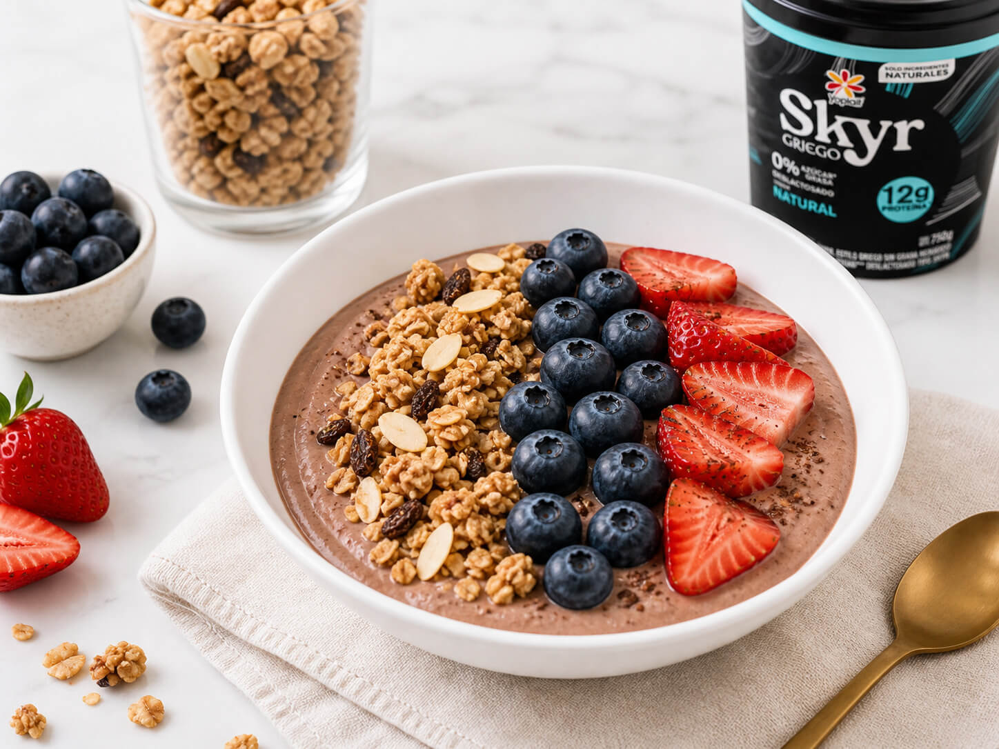 Yogurt con Cocoa, Granola y Frutos Rojos